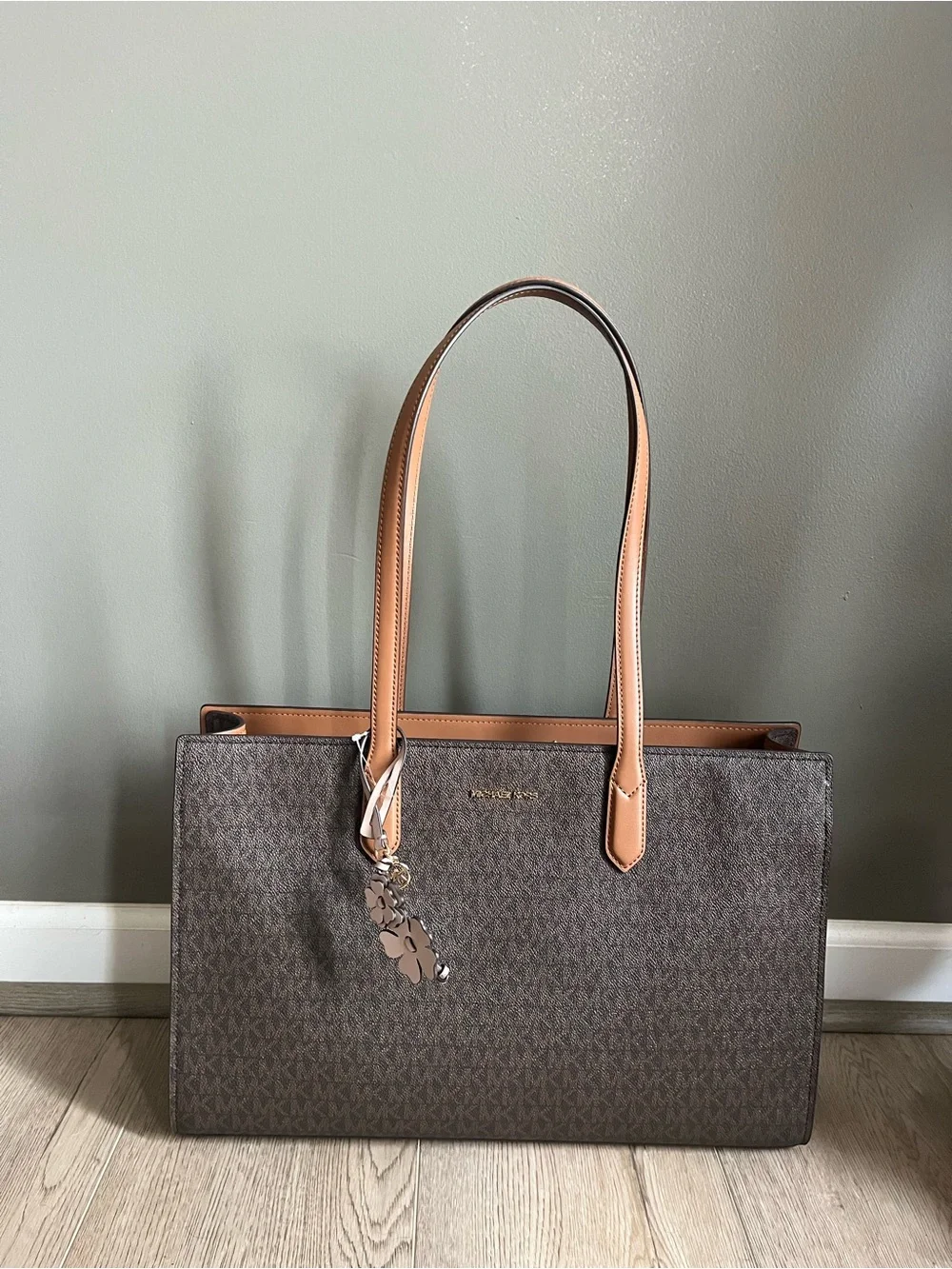 Michael Kors Brown Logo Tote with Tan Leather Handles